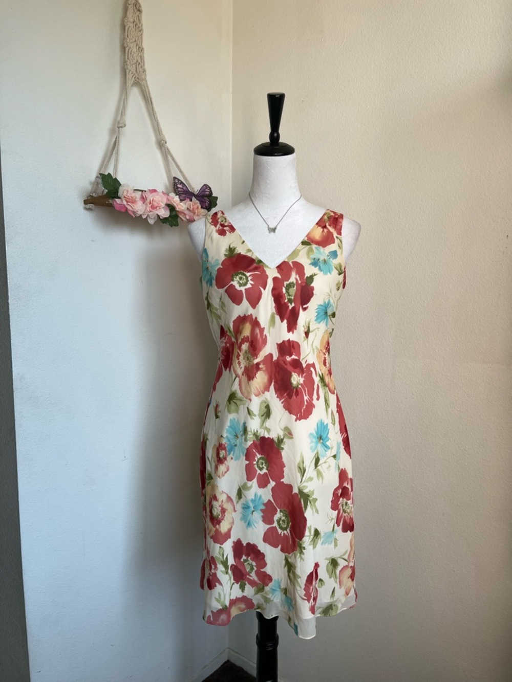 Ann Taylor Floral Silk Midi Dress size small 4p